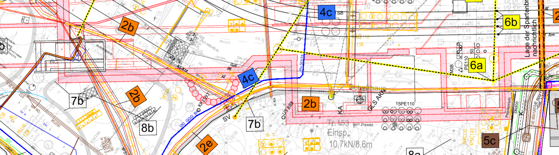 Detailauszug einer Plandarstellung des Spartenplans Am Knie