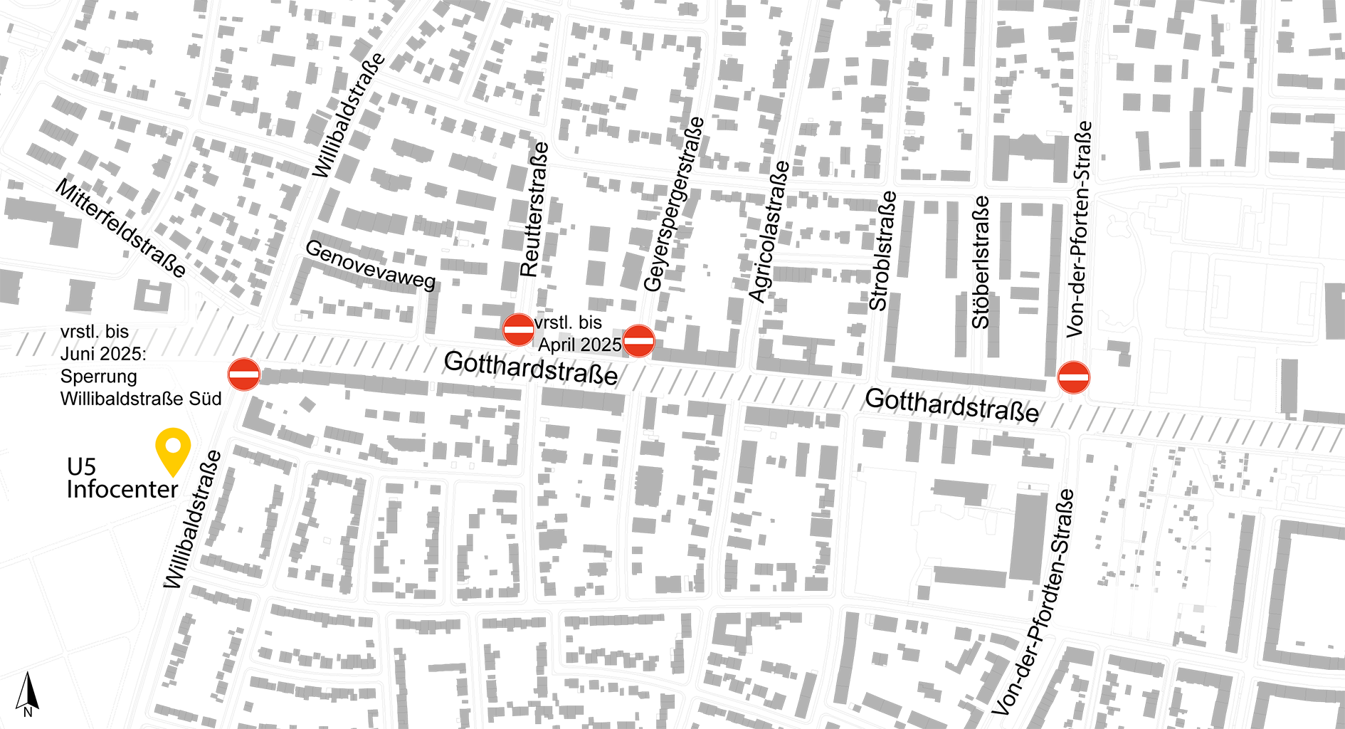 Bauarbeiten U5 Verlängerung, Verkehrsphasen Gotthardstraße, Mitte März 2025