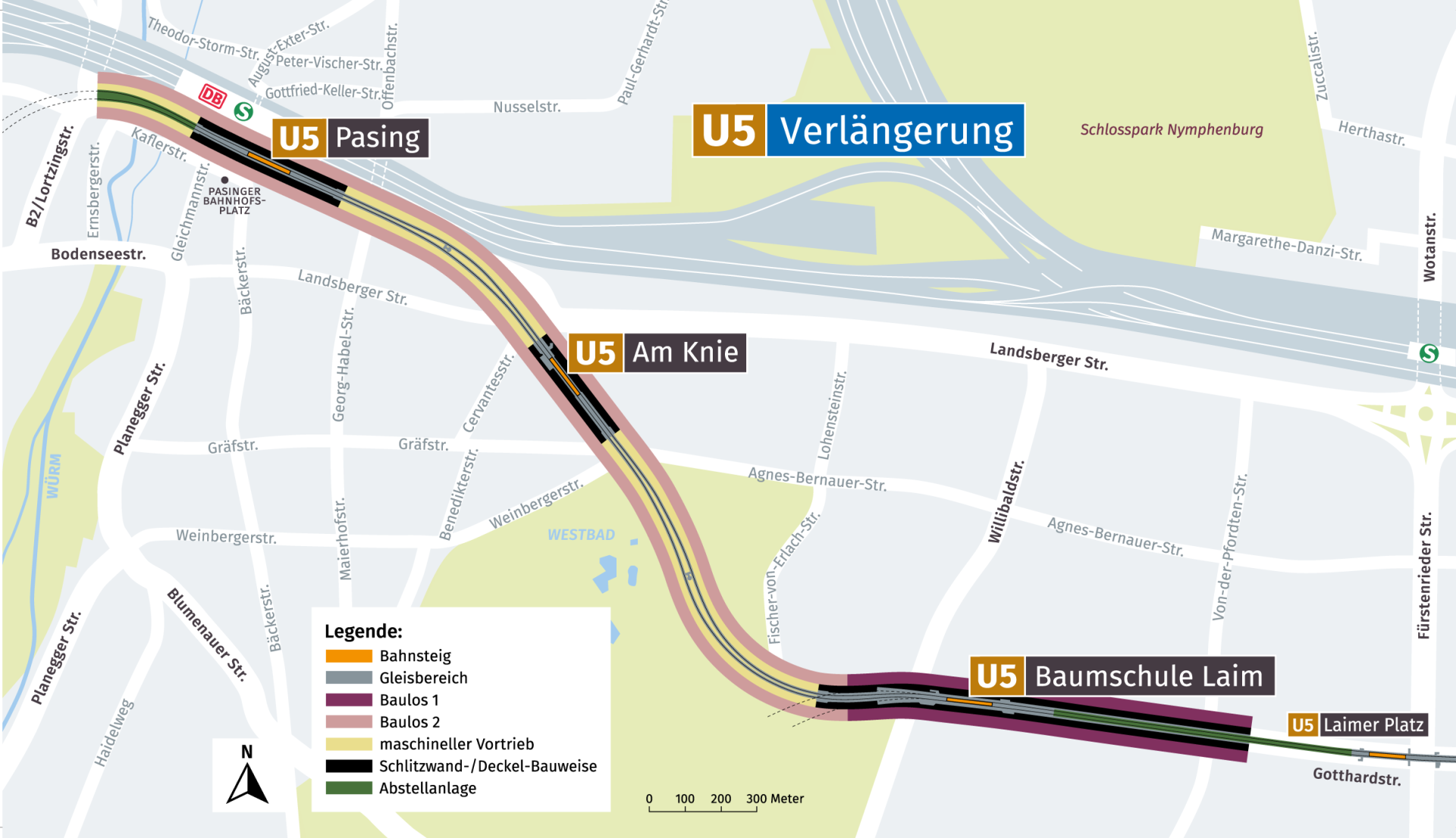 Streckenverlauf U5 Verlängerung,2025; Lageplan: Baureferat