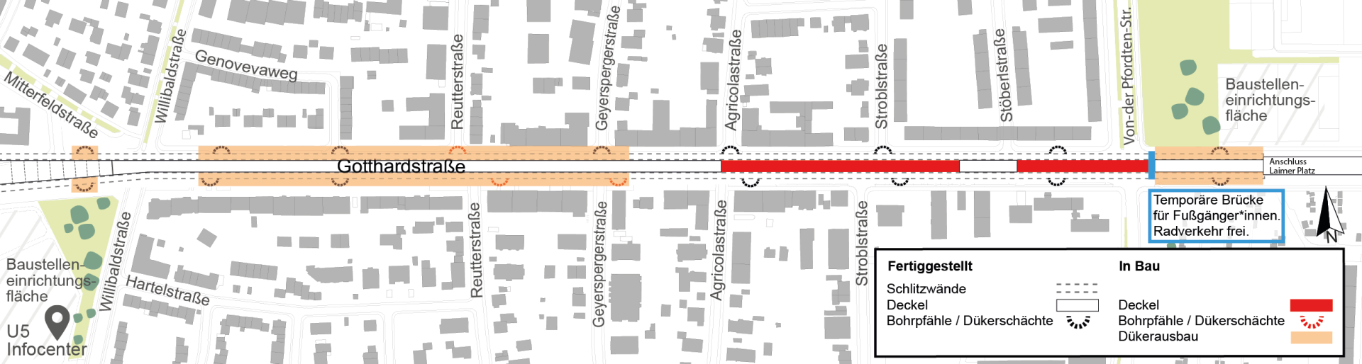 Lageplan Gotthardstraße, Bauarbeiten U5-Verlängerung 2025; Grafik: Baureferat