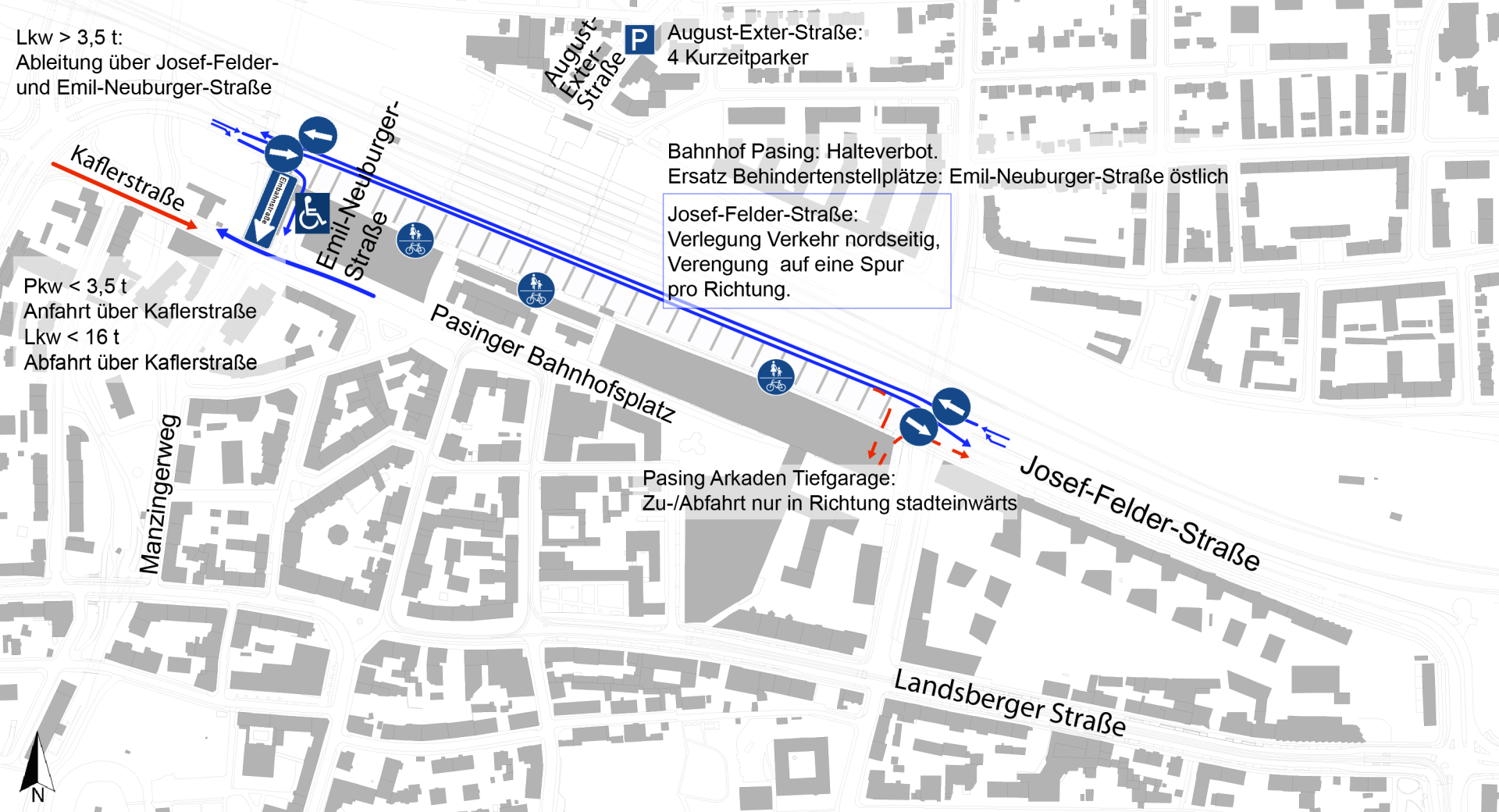 Lageplan zu den Bauarbeiten U5 Verlängerung im Bereich Pasing, Oktober 2025; Quelle: Baureferat Lageplan zu den Bauarbeiten U5 Verlängerung im Bereich Pasing, Oktober 2025; Quelle: Baureferat