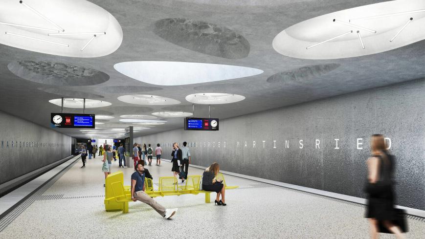 Visualisierung U-Bahnhof Martinsried; Quelle: Gruber+Popp Architekt:innen Visualisierung U-Bahnhof Martinsried; Quelle: Gruber+Popp Architekt:innen