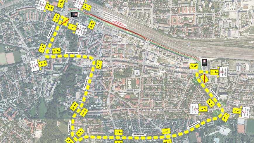 Luftbild Bahnhof Pasing mit Umleitung; Quelle: LHM