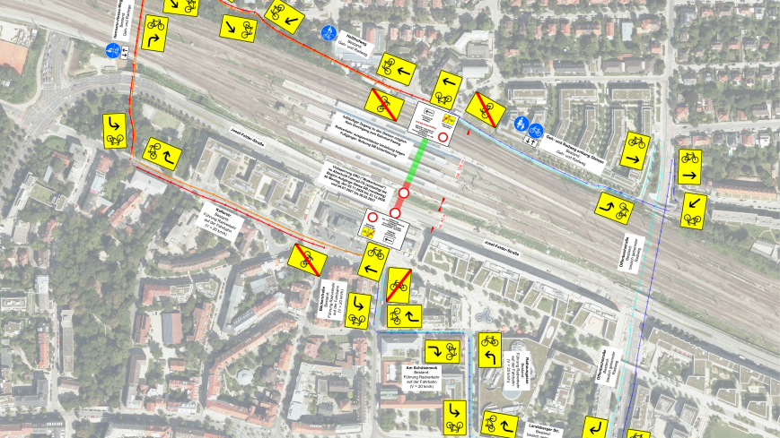 Kartendarstellung der Umleitungswege im Bereich der Sperrungen