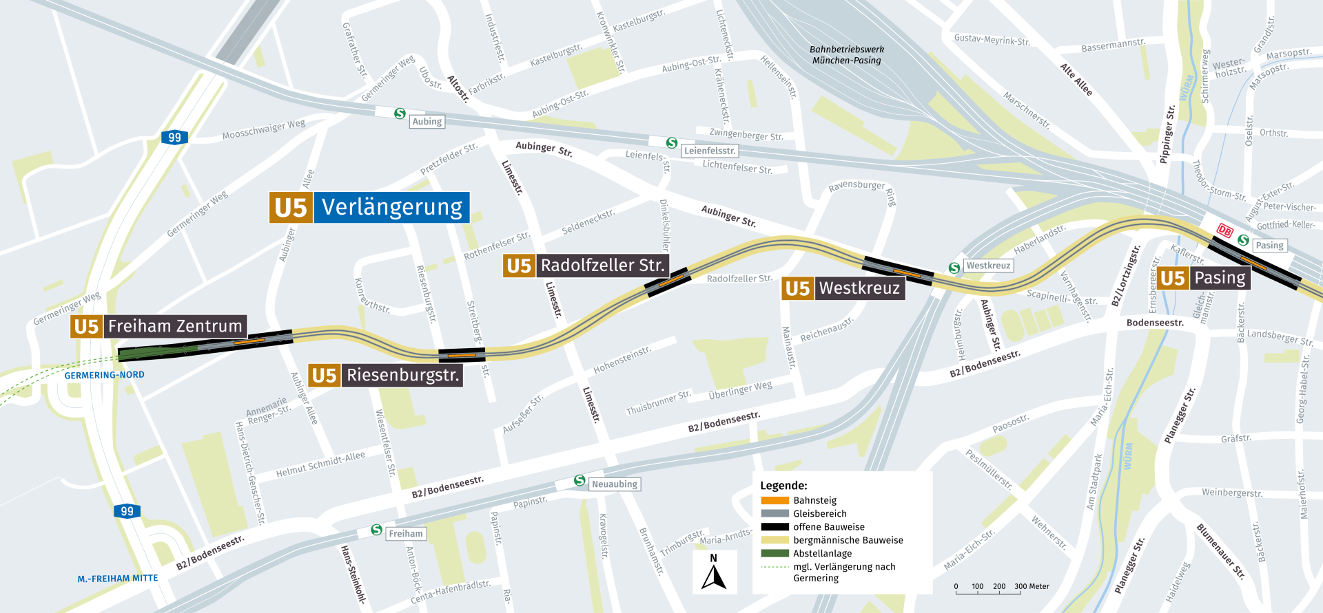 Streckenverlängerung U5 nach Freiham, Lageplan: Baureferat