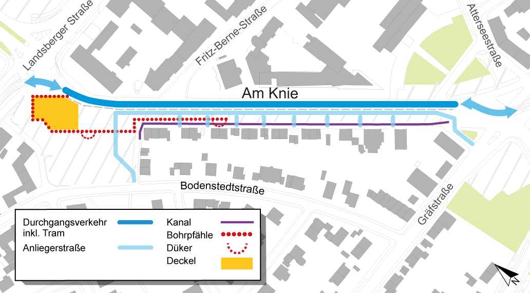 Lageplan Am Knie, Anliegerflyer April 2025; Quelle: Baureferat