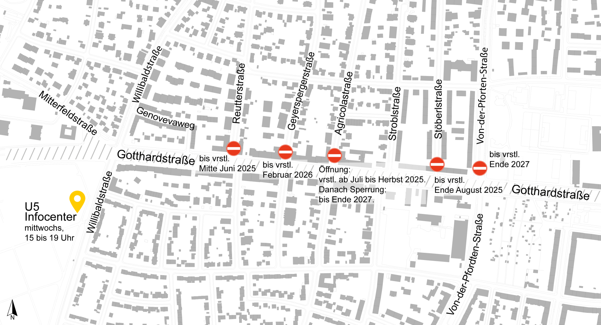 Bauarbeiten U5 Verlängerung, Verkehrsphasen Gotthardstraße, Mai 2025