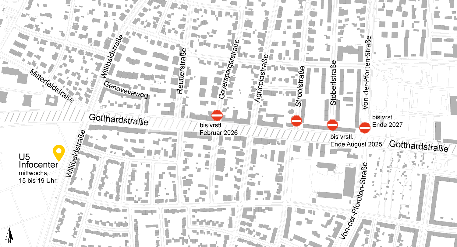Bauarbeiten U5 Verlängerung, Verkehrsphasen Gotthardstraße, Juni 2025