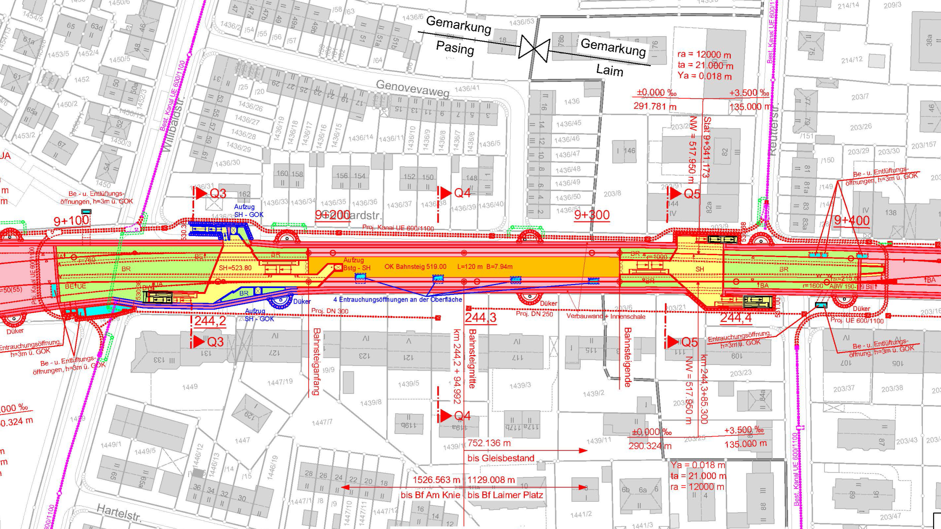 Ausschnitt Lageplan U-Bahnhof Baumschule Laim, Planfeststellungsverfahren; Quelle Baureferatt