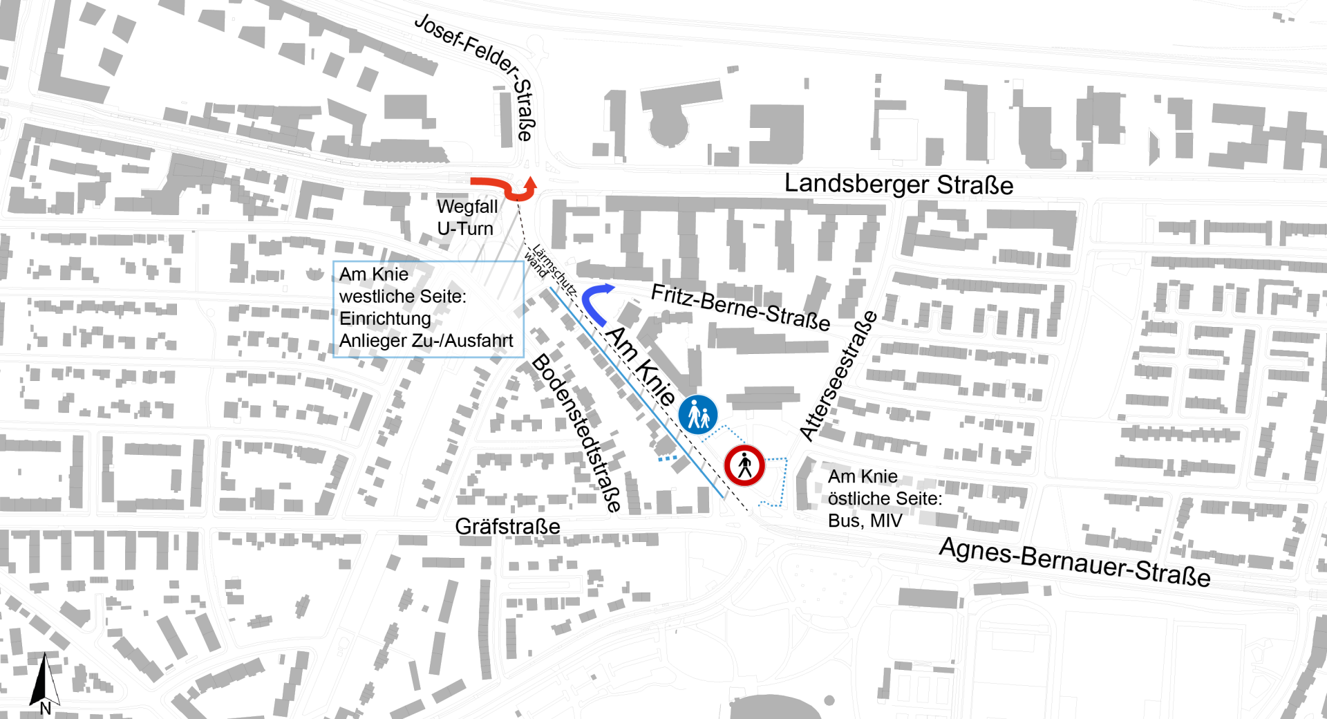 Lageplan zu den Bauarbeiten U5 Verlängerung im Bereich Am Knie, Dezember 2025; Quelle: Baureferat