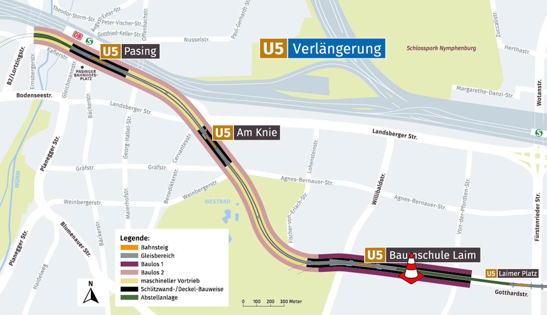 Streckenplan U5-Verlängerung; Quelle: Baureferat