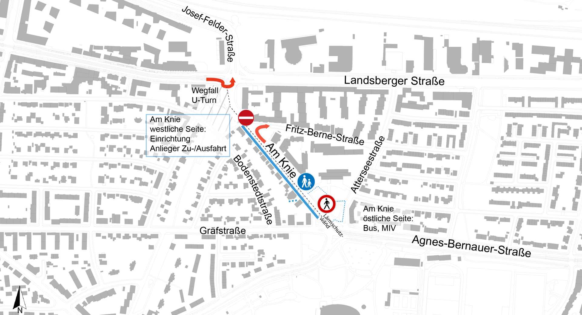 Lageplan zu den Bauarbeiten U5 Verlängerung im Bereich Am Knie, Februar 2026; Quelle: Baureferat