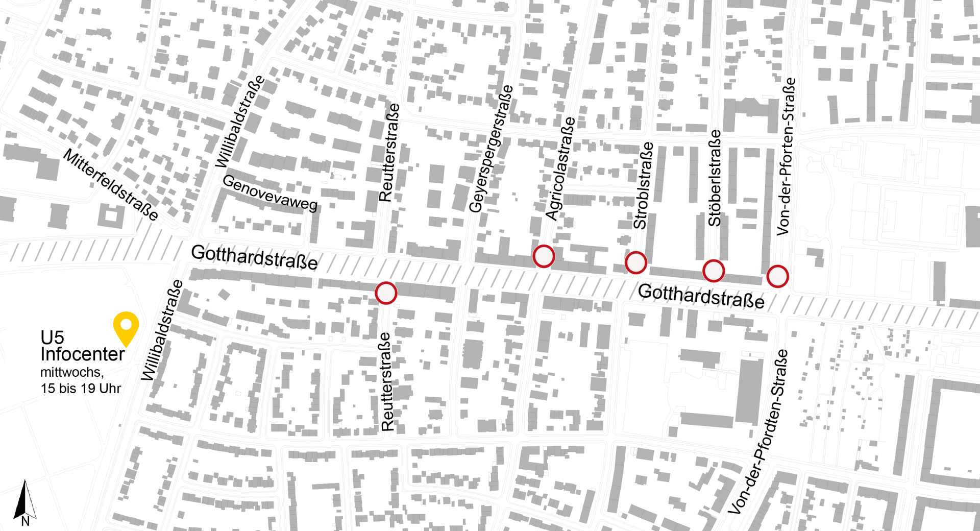 Lageplan zu den Bauarbeiten U5 Verlängerung, Verkehrsphasen Gotthardstraße; Juni 2026