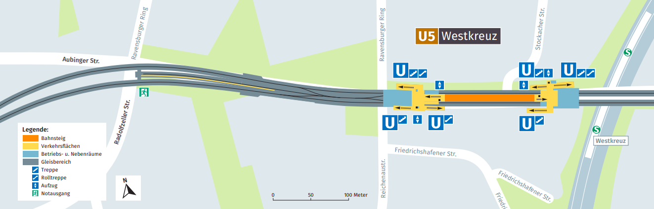 Lageplan des neuen U-Bahnhofs Westkreuz im Stadtgebiet